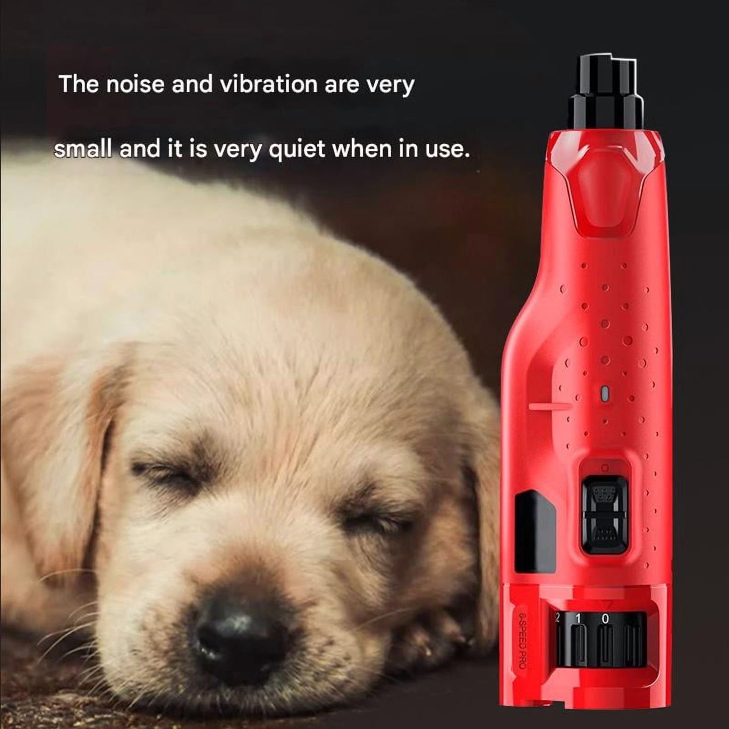 Dog Nail Grinder with 6-Speed, 2 Led Lights, Rechargeable Electric 3-Piece for Dogs and Cats-Red
