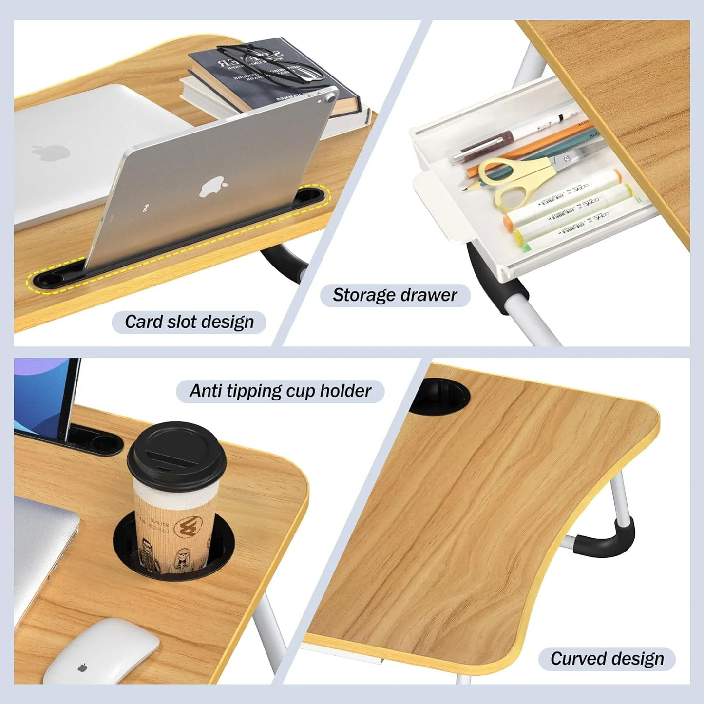 Lap Desk for Laptop - Foldable Laptop Desk for Bed and Couch, Portable and Lightweight Laptop Stand for Bed Breakfast, Working, Reading, and Writing, Wood Lap Table, Large Laptop Tray