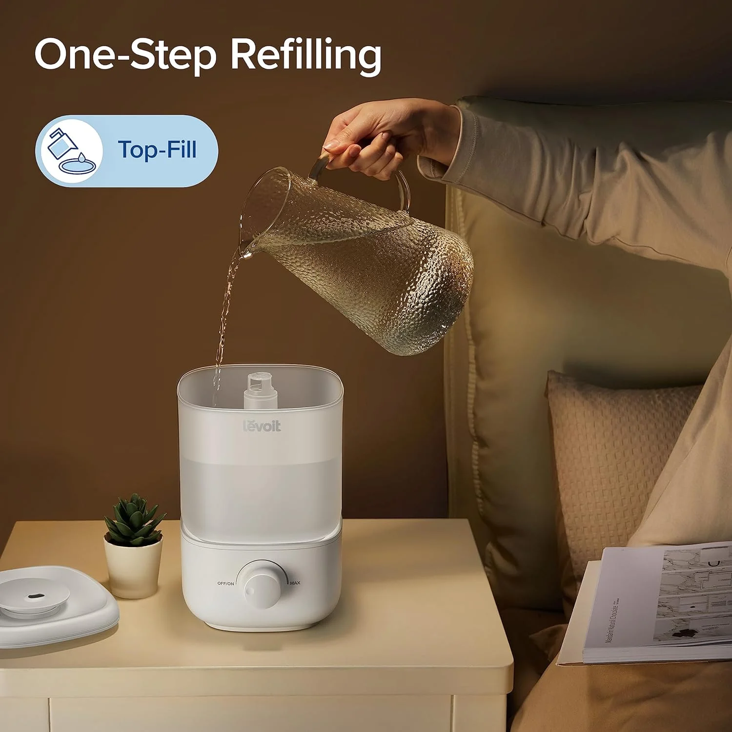 Top Fill Humidifiers for Bedroom, 2.5L Tank for Large Room, Easy to Fill & Clean, 28dB Quiet Cool Mist Air Humidifier for Home Baby Nursery & Plants, Auto Shut-off and BPA-Free for Safety, 25H