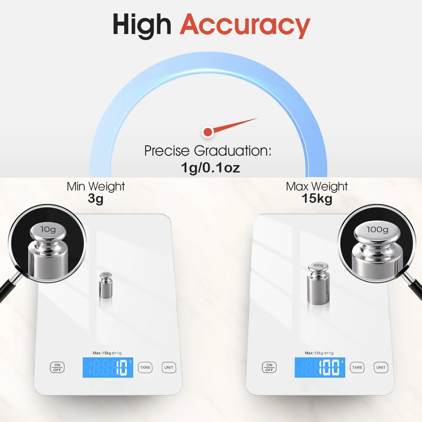 LVL Food Scale, 22lb Digital Kitchen Scale Weight Grams and oz for Cooking Baking, 1g/0.1oz Precise Graduation, Stainless Steel and Tempered Glass (White)