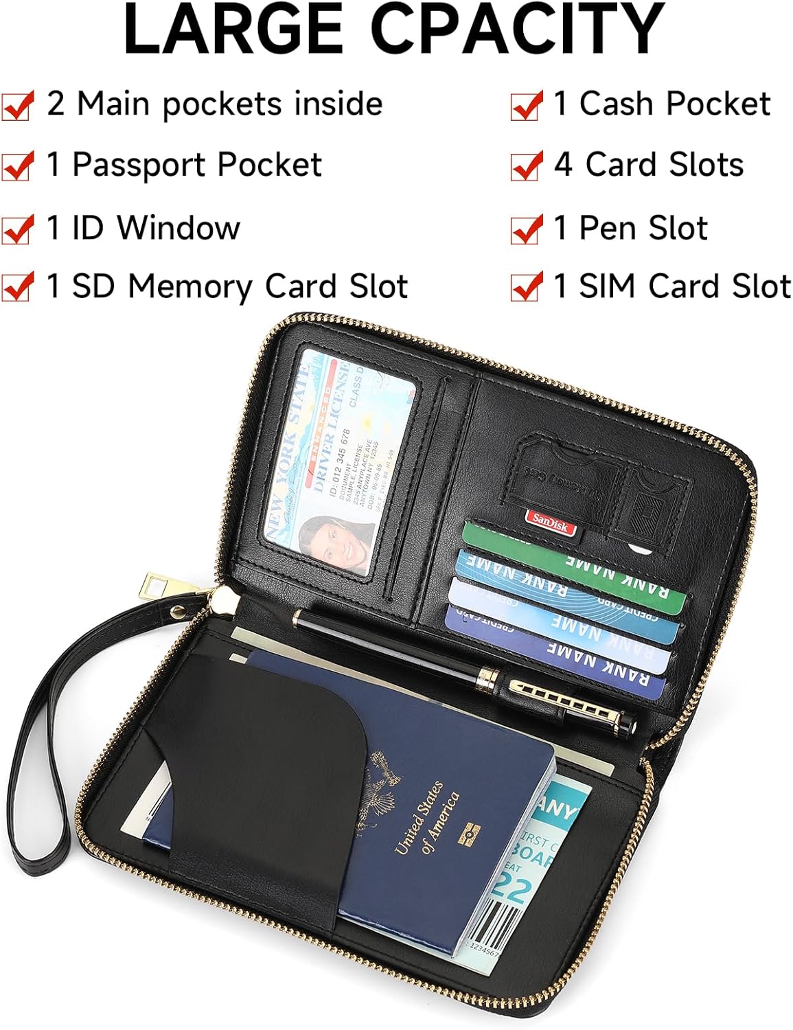 EHIW Passport Holder for Travel Essentials, Passport Wallet Cover Case for Travel Must Haves Accessories,Passport Book Holders for Women and Men(black)