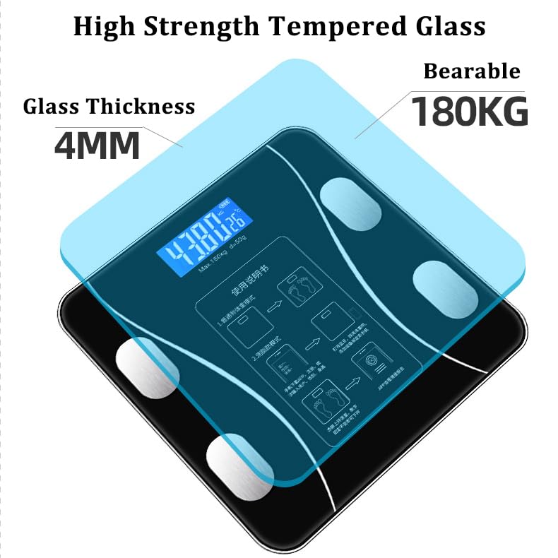 Digital Bathroom Scales Smart Body Fitness Compositions Health Analyzer,13 Body Composition Analyzer Sync Weight Scale BMI Health Monitor Sync Apps - Black