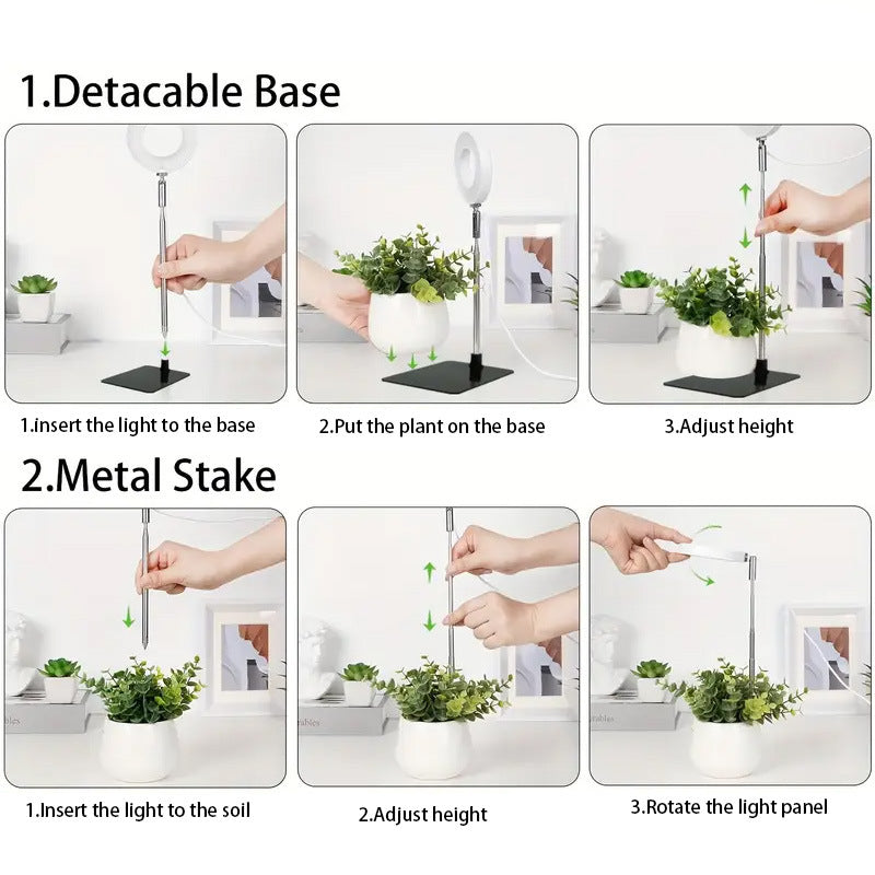 Plant Grow Light, LED Growing Light for Indoor Plants, Full Spectrum Desk Growth Lamp w/ Automatic Timer(3/9/12Hrs) & Height Adjustable, 10 Dimmable Brightness for Small Plants, 2 Packs, White