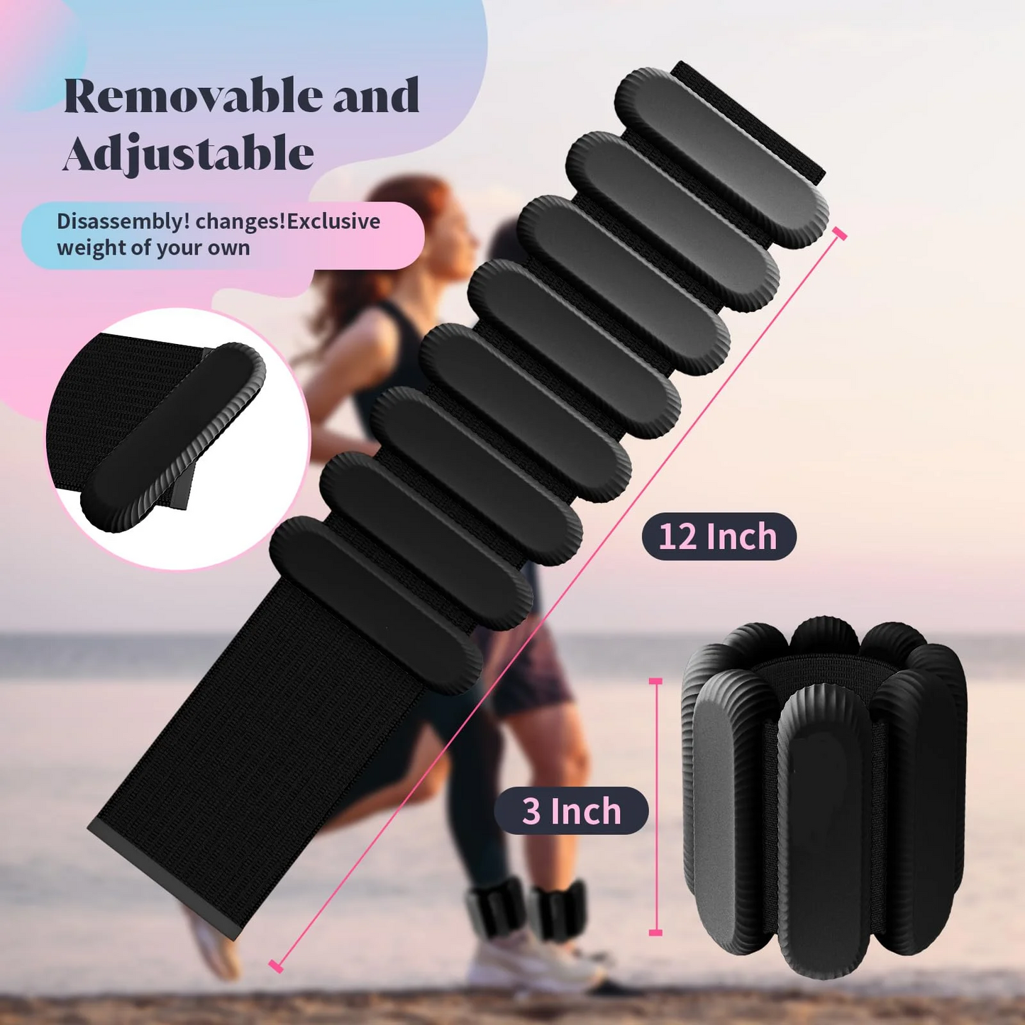 Euur Wrist Weights, Ankle Weights for Women Men, Adjustable Wrist Weighted Bracelet for Home Gym Workout, Running, Yoga, Exercise, Strength Training, Set of 2 (1LB Each)