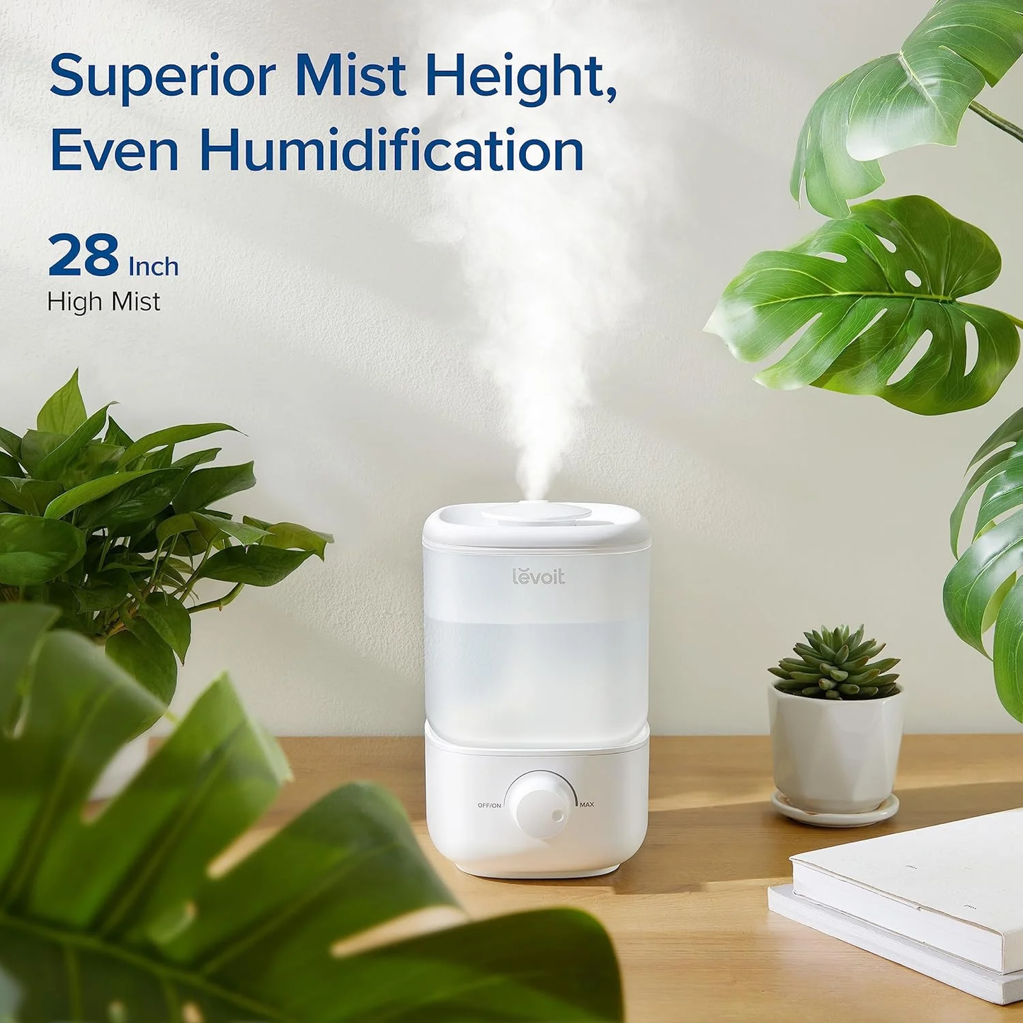 Top Fill Humidifiers for Bedroom, 2.5L Tank for Large Room, Easy to Fill & Clean, 28dB Quiet Cool Mist Air Humidifier for Home Baby Nursery & Plants, Auto Shut-off and BPA-Free for Safety, 25H