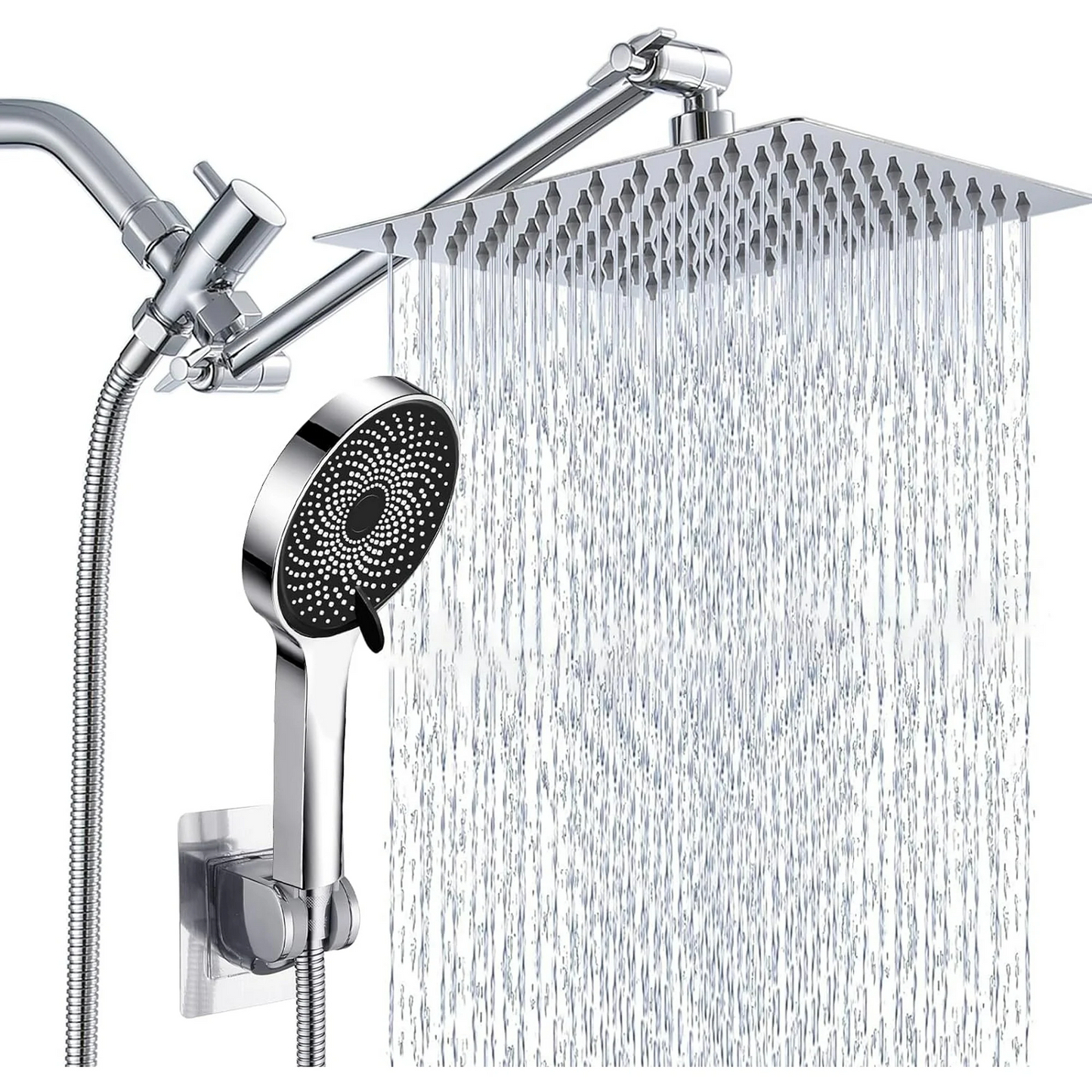 Shower Head Combo,13 Inch High Pressure Rain Shower Head with Adjustable Arm and 3 Settings Handheld ,Powerful Shower Spray Against Low Pressure Water with Long Hose