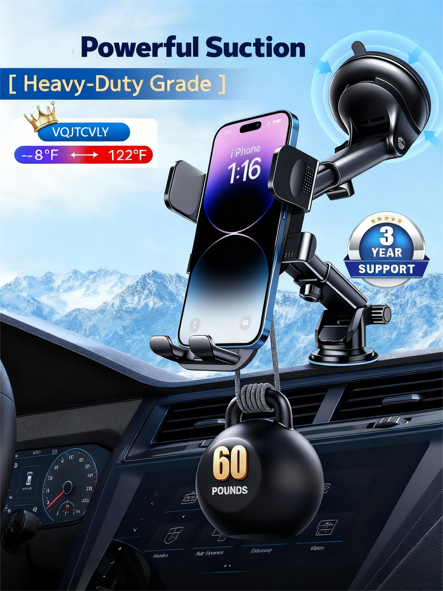VQJTCVLY Phone Holders for Your Car, Universal Automobile Cradle Fit for iPhone Android and All Smartphones, Dark Black