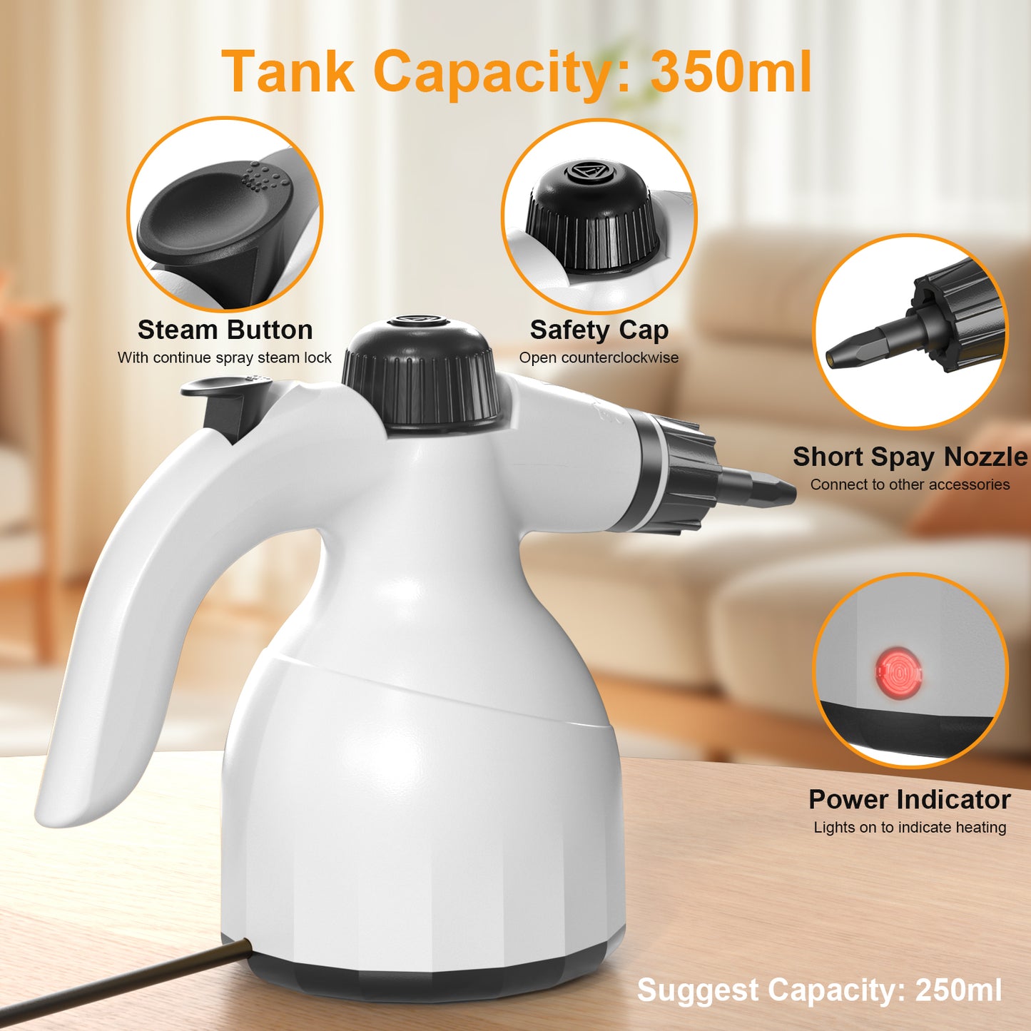 Handheld Steam Cleaner: Multi-Surface Steamer with 12 PCS Accessories Pressurized Natural Steam Cleaner for Home Cleaning Dirt, Grease, Grout, Tile, Floor, Couch and Car-White