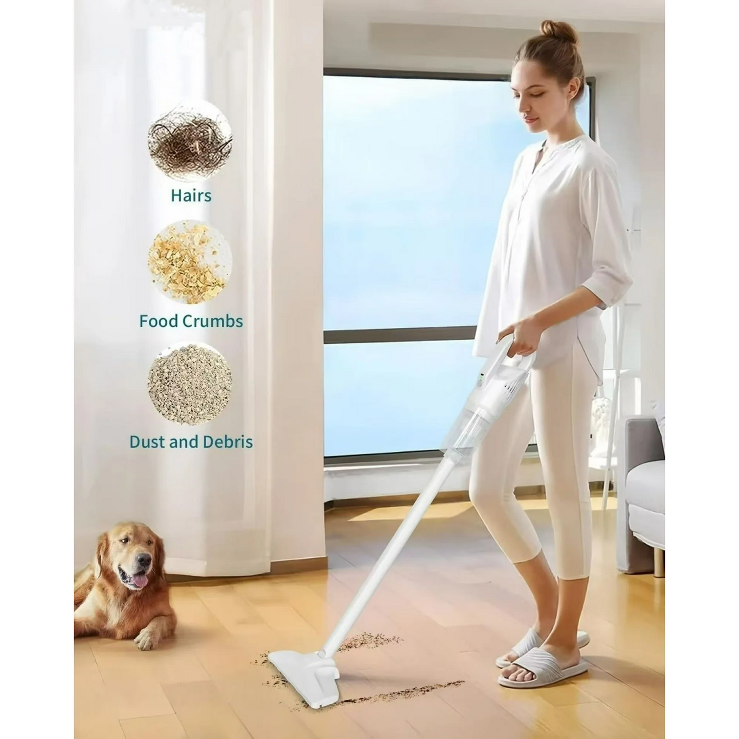 Cordless Vacuum Cleaner, Stick Vac with Tangle-Resistant Design, Up to 60 Minutes, Powerful Suction, Rechargeable, Lightweight, and Versatile for Carpet, Hard Floor, Pet Hair