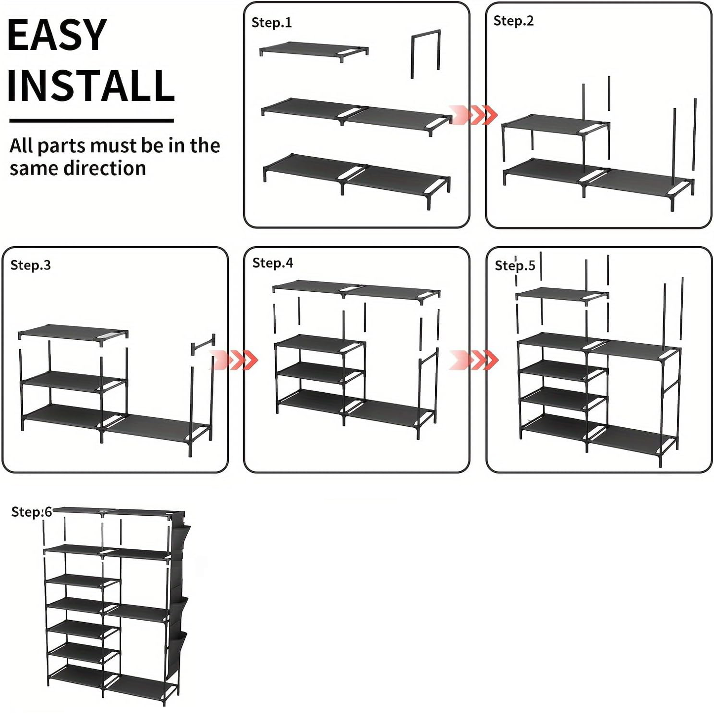 7 Tiers Shoe Rack Shoe Shelf Shoe Storage Organizer with Side Hooks for Entryway, 24-30 Pairs Metal Shoe Rack Taller Shoes Boots Organizer