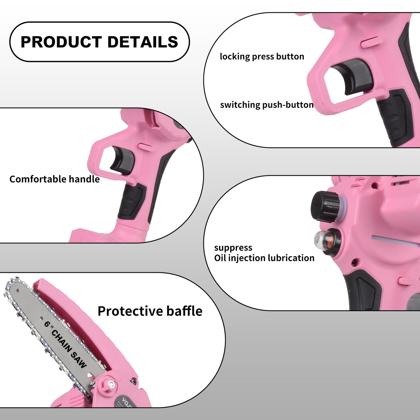 Euur 6 inch Mini Chainsaw with 2x21V 2000mAh Batteries and 2 Chains, Electric Cordless Chainsaw Set with Security Lock for Wood Cutting Tree Pruning Trimming,Pink