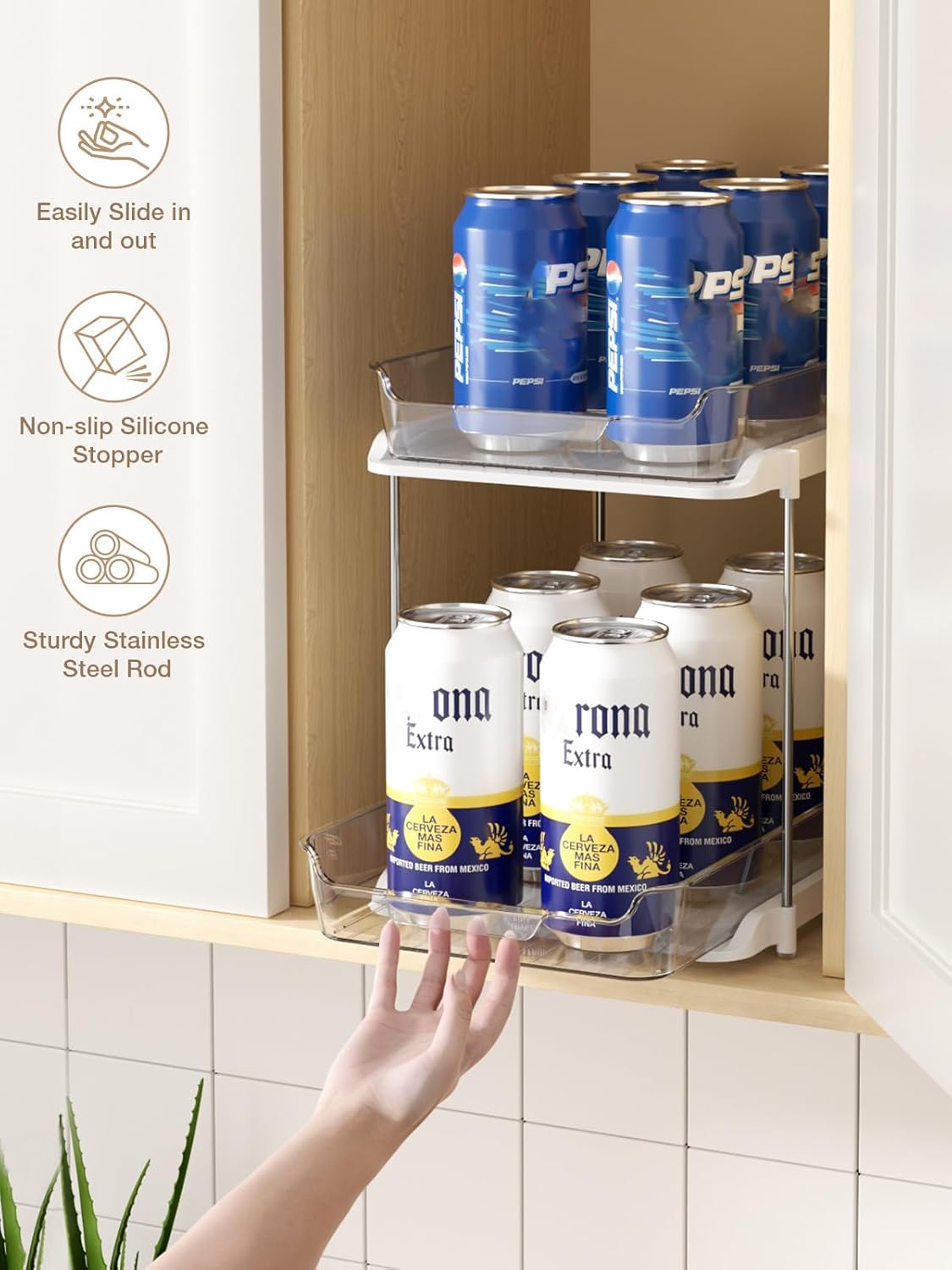 2 Sets of 2-Tier Multi-Purpose Bathroom Under Sink Organizers and Storage, Stackable Kitchen Pantry Organization, Pull Out Medicine Cabinet Organizer with 8 Movable Dividers