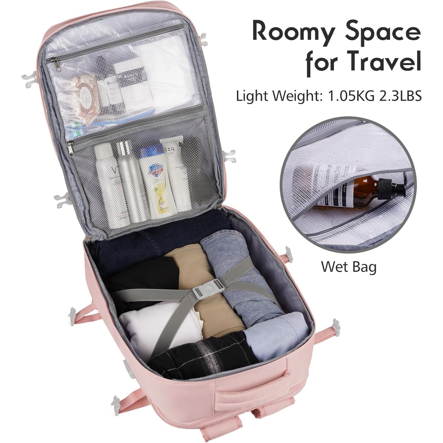 Fashion Backpack For Women And Men, Flight Approved Carry On Backpack, Water Resistant Large Casual Daypack Fit 17 Inch Laptop with USB Charging Port, The Best Gift Choice For Christmas, Pink