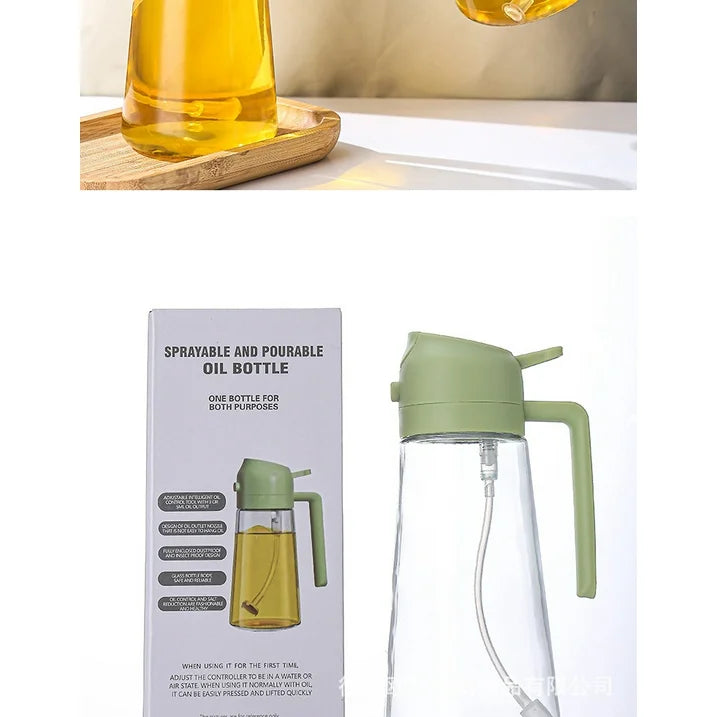Olive Oil Dispenser Bottle for Kitchen,2 in 1 Oil Sprayer for Cooking, 18oz/600ml Glass Oil Spray Bottle with Pourer, Food-grade Oil Mister for Air Fryer, Salad, Frying, BBQ (2PCSGreen)