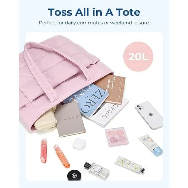 Tote Bag for Women, Lightweight Puffy Tote Bag with Compartments, Quilted Shoulder Bag Handbag for Travel, Work