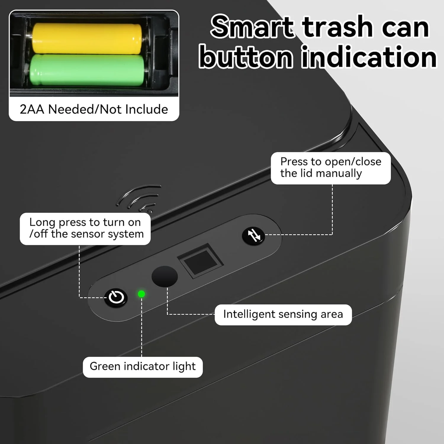 IRINNA Bathroom Small Trash Can with Lid, 2.6 Gallon Touchless Automatic Garbage Can Slim Waterproof Motion Sensor Smart Trash Bin for Bedroom, Office, Kitchen, Living Room (Black)