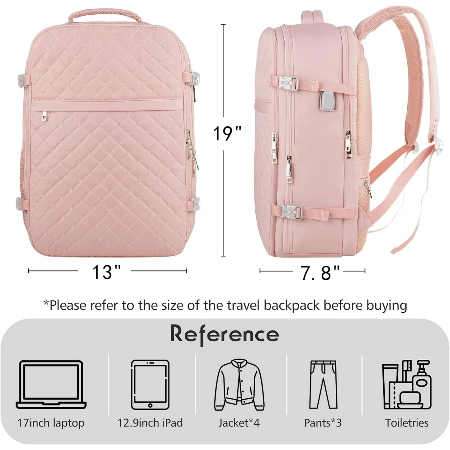 Fashion Backpack For Women And Men, Flight Approved Carry On Backpack, Water Resistant Large Casual Daypack Fit 17 Inch Laptop with USB Charging Port, The Best Gift Choice For Christmas, Pink