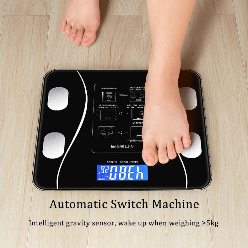 Digital Bathroom Scales Smart Body Fitness Compositions Health Analyzer,13 Body Composition Analyzer Sync Weight Scale BMI Health Monitor Sync Apps - Black
