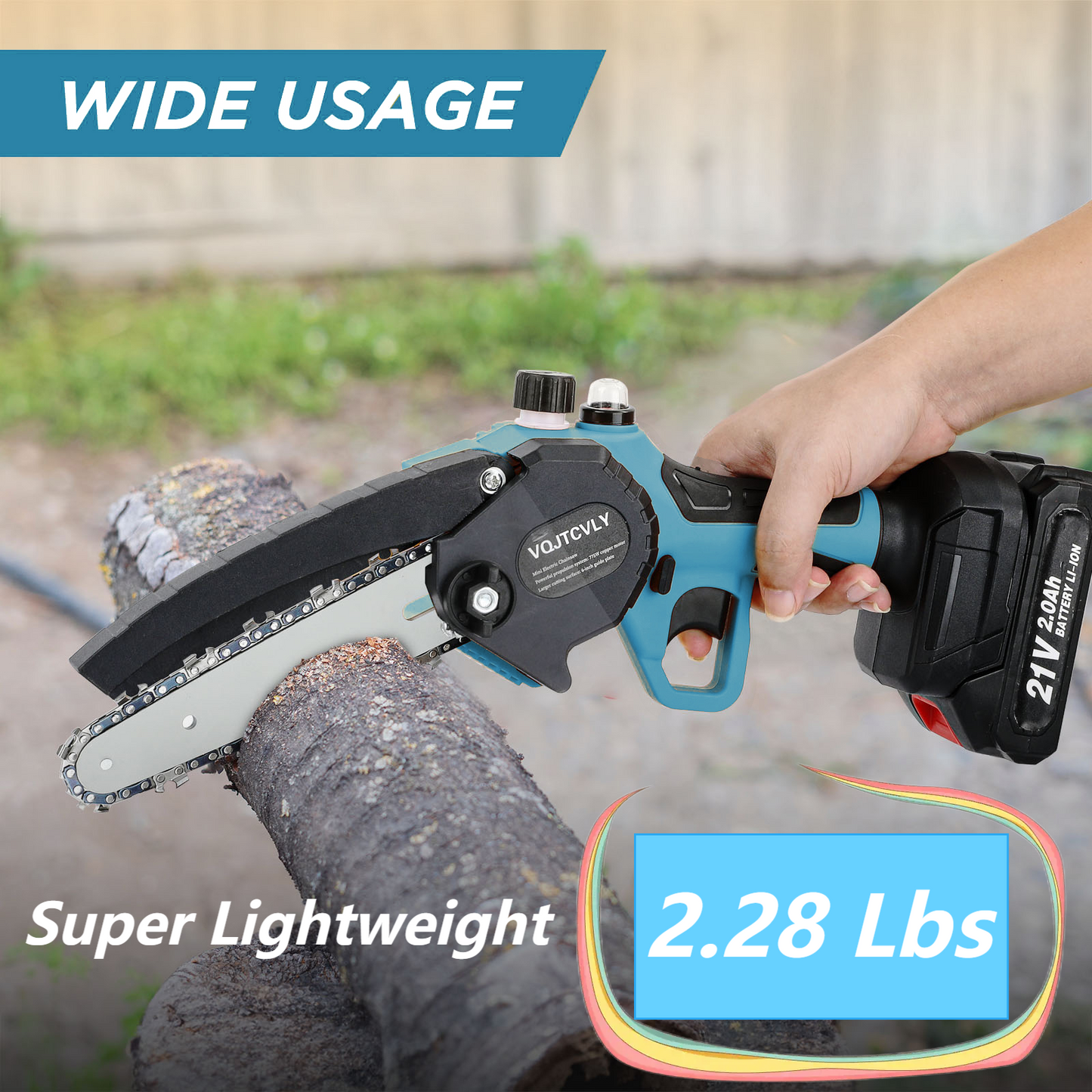 VQJTCVLY 6 inch Mini Chainsaw with 2x2000mAh Batteries and 2 Chains, Electric Cordless Chainsaw Set with Security Lock for Wood Cutting Tree Pruning Trimming, Blue
