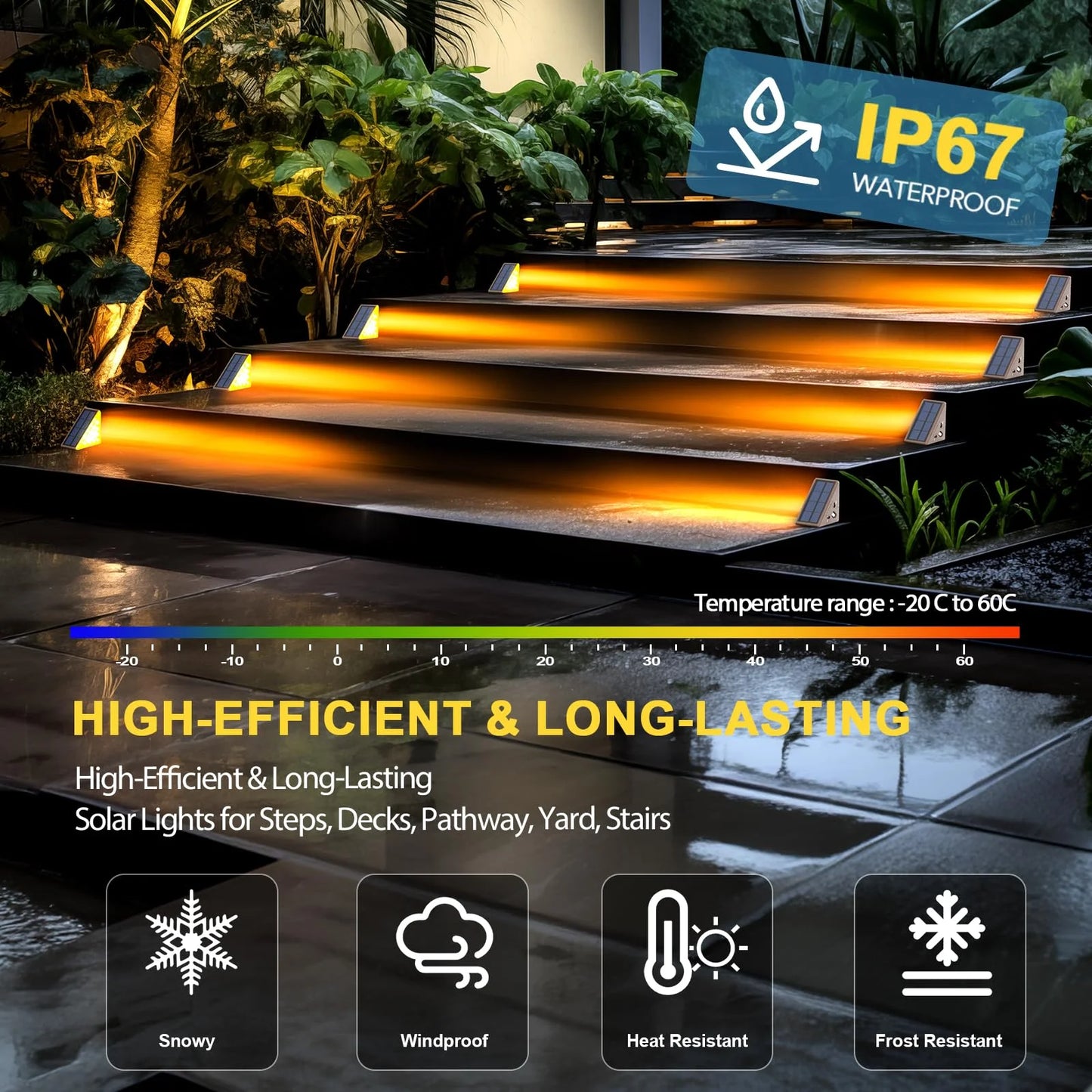 Euur Solar Step Lights for Outside Waterproof IP67, Outdoor Stair Light 6 Pack, Solar Stair Lights Outdoor LED Outdoor Step Lights Decor for Deck, Front Step, Patio, Garden