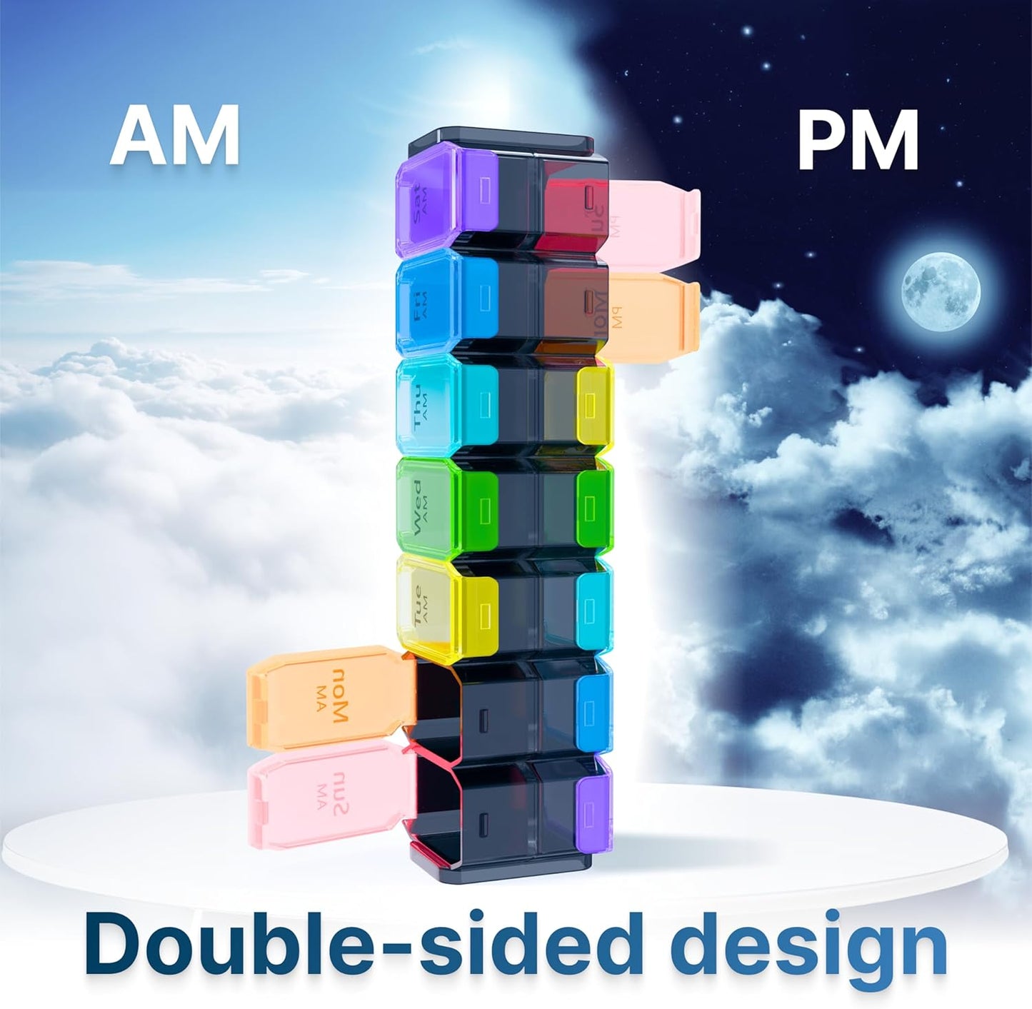 Extra Large Weekly Pill Organizer 2 Times a Day - XL Pill Case Am Pm - Big Pill Box 7 Day Oversized Daily Vitamin Organizer Jumbo Pill Container Twice a Day Medicine Supplement Dispenser Rainbower Twice a Day Medicine Supplement Dispenser Rainbow