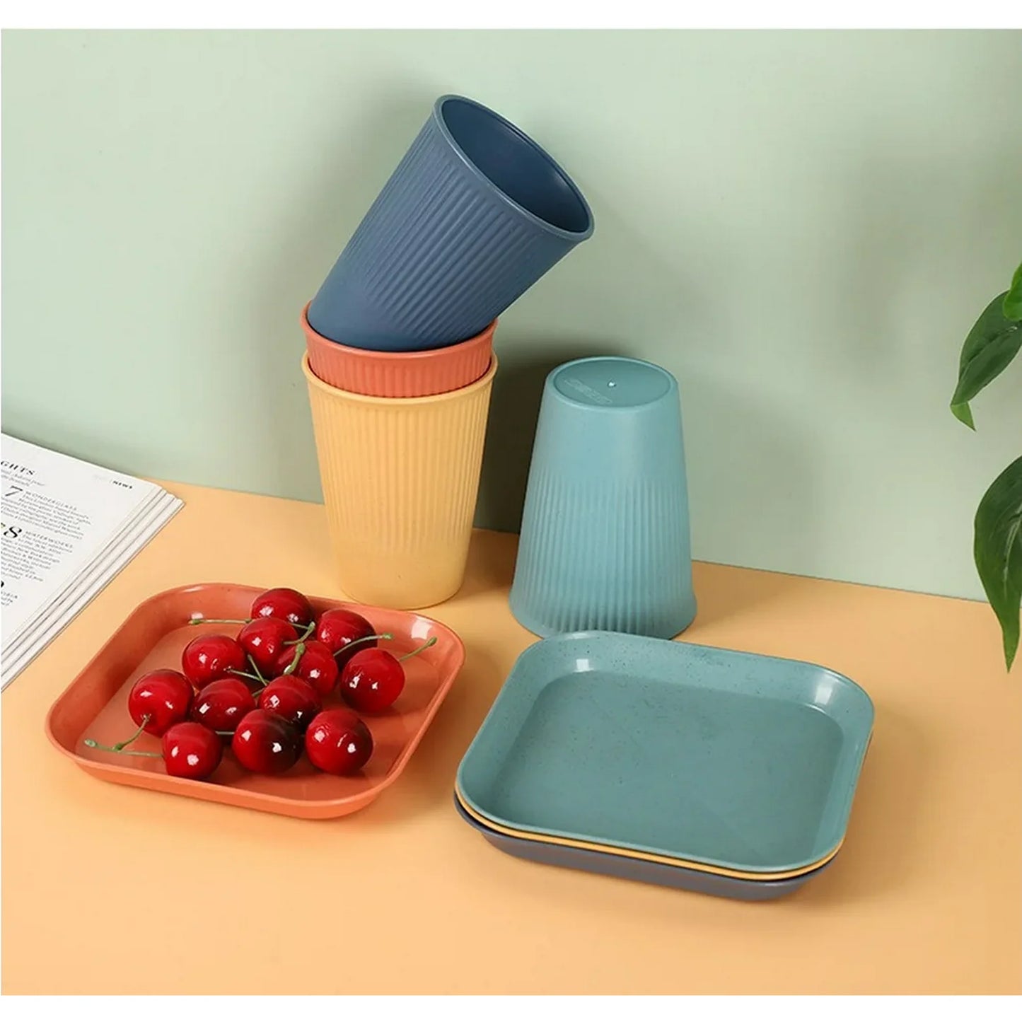 Unbreakable Wheat Straw Set - Microwave and Dishwasher Safe Soup and Salad Bowls, 32-Piece Set, BPA Free, Multicolor