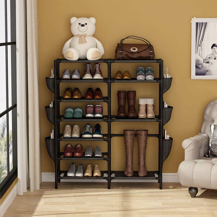 7 Tiers Shoe Rack Shoe Shelf Shoe Storage Organizer with Side Hooks for Entryway, 24-30 Pairs Metal Shoe Rack Taller Shoes Boots Organizer