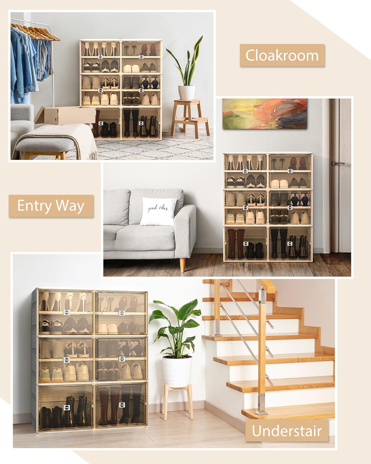 Foldable Shoe Rack Organizer for Closet Plastic Collapsible Shoe Shelf for front door entrance Stackable Clear Folding Shoes Storage Boxes Tall Shoe Cabinet with Lids 5 Tiers 20 Paris.
