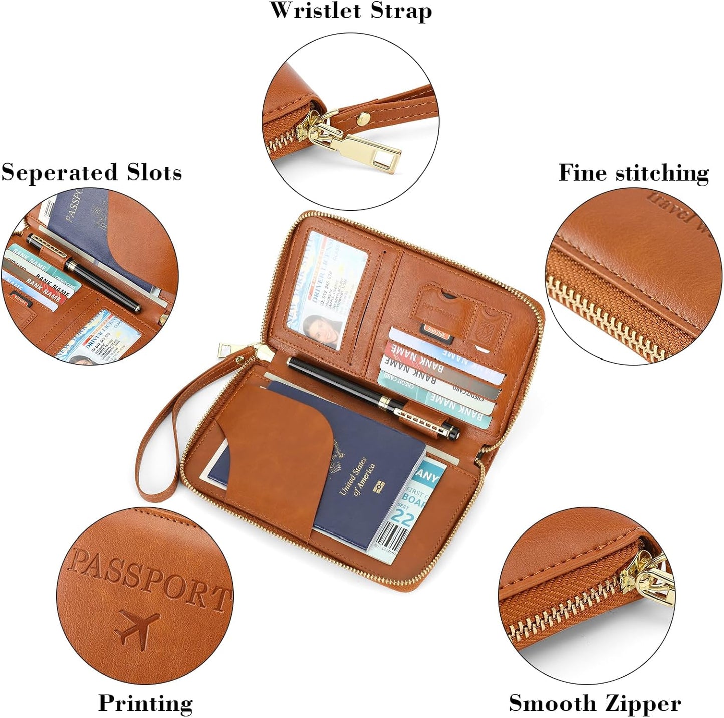EHIW Passport Holder for Travel Essentials, Passport Wallet Cover Case for Travel Must Haves Accessories,Passport Book Holders for Women and Men(brown)