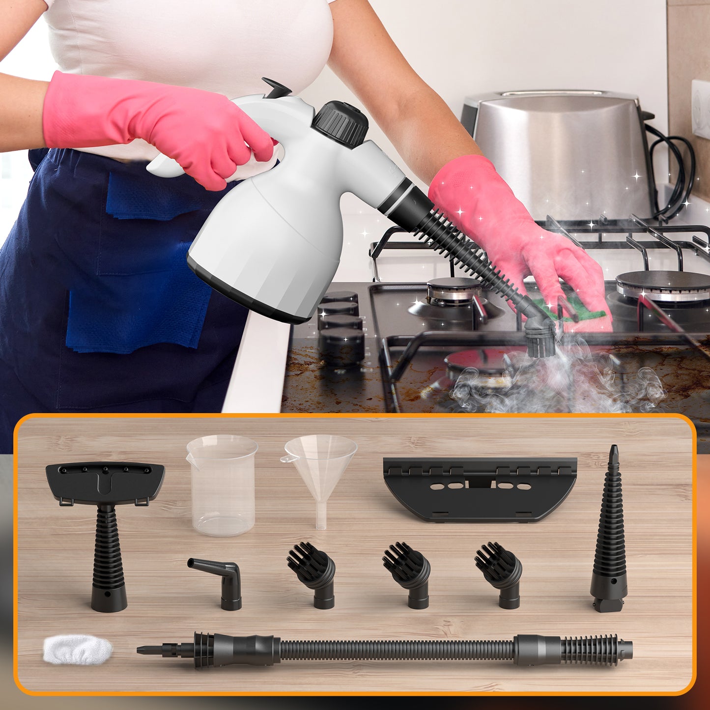 Handheld Steam Cleaner: Multi-Surface Steamer with 12 PCS Accessories Pressurized Natural Steam Cleaner for Home Cleaning Dirt, Grease, Grout, Tile, Floor, Couch and Car-White