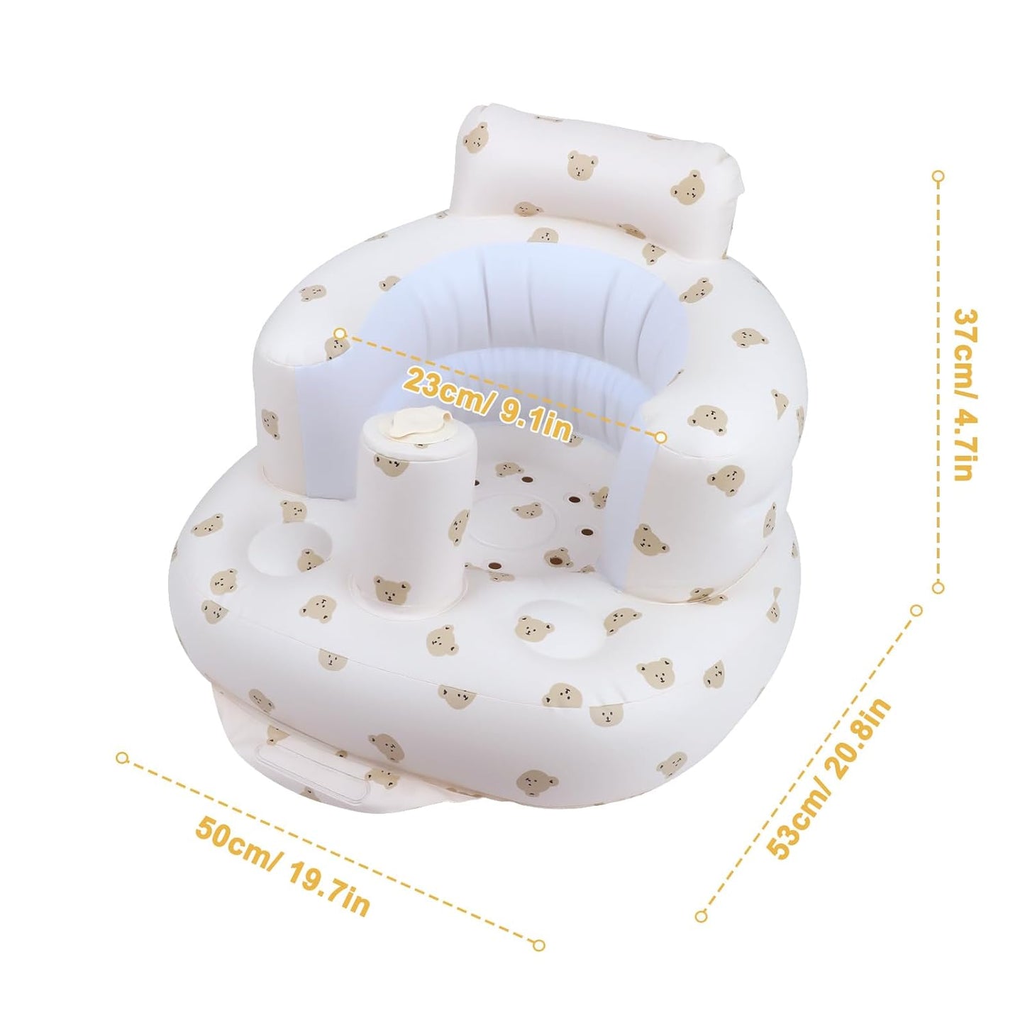 Baby Inflatable Seat for Babies 3 Months & Up, Baby Floor Seats for Sitting Up with Built in Air Pump, Blow Up Baby Chair for Infants - Bear Head