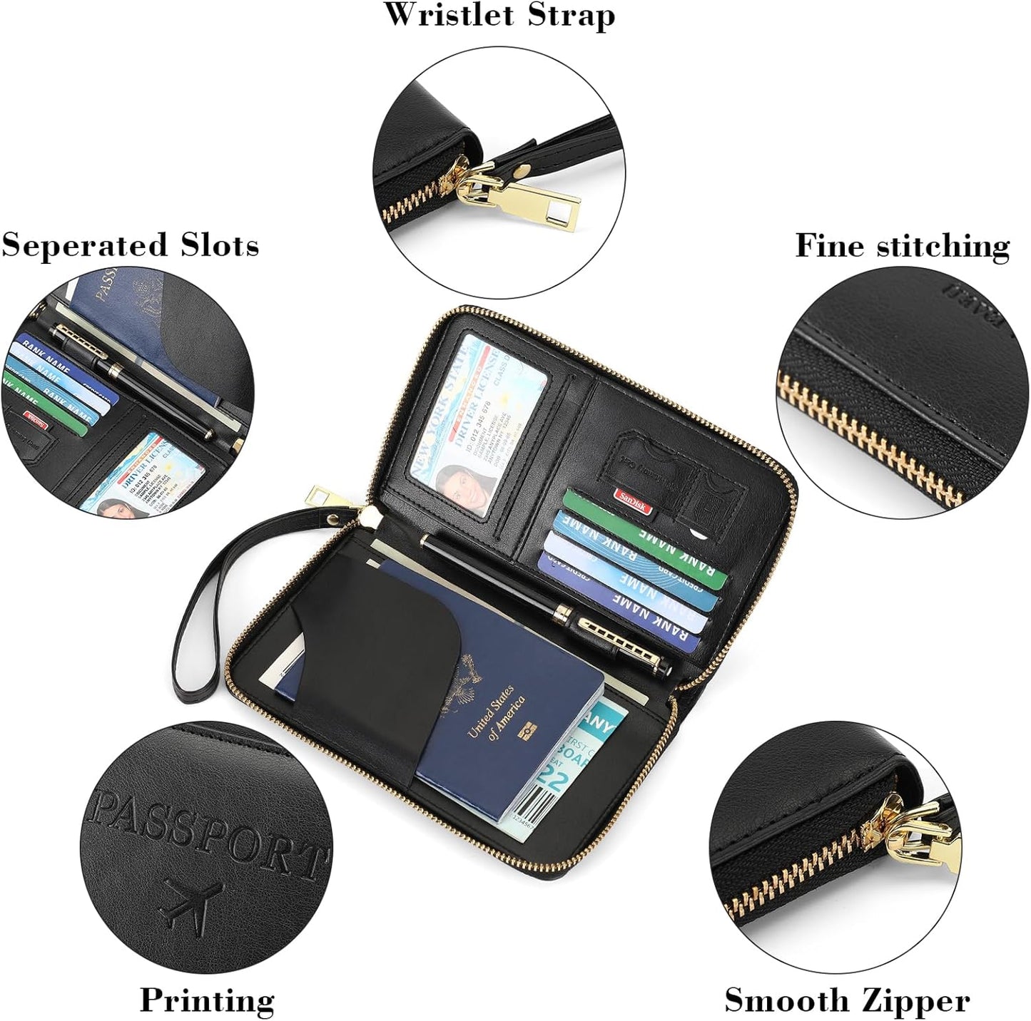 EHIW Passport Holder for Travel Essentials, Passport Wallet Cover Case for Travel Must Haves Accessories,Passport Book Holders for Women and Men(black)