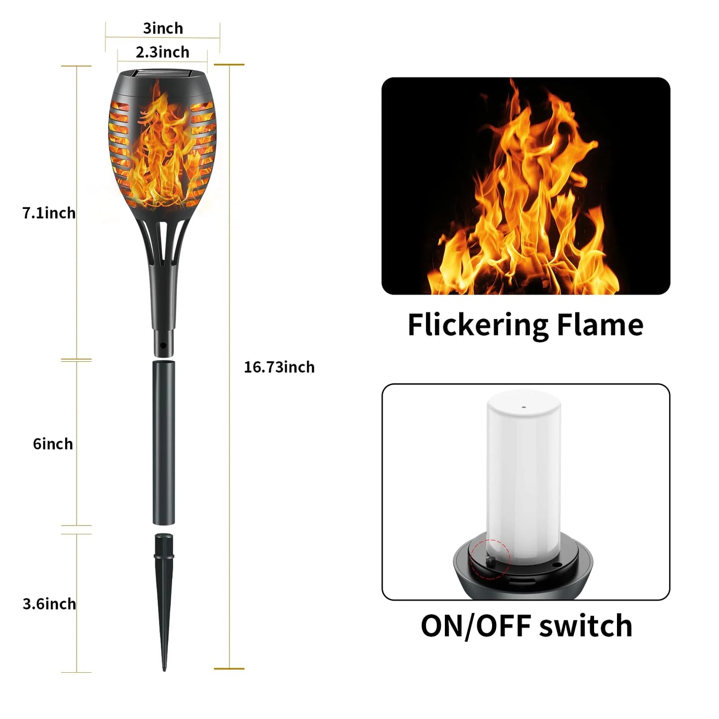 Euur Solar Lights Outdoor, Solar Torch Lights with Flickering Flame, 6Packs 12LED TorchLights Solar Lights Outdoor, IP65 Waterproof Solar Torch Light Auto On/Off for Garden,Patio, Yard, Pathway