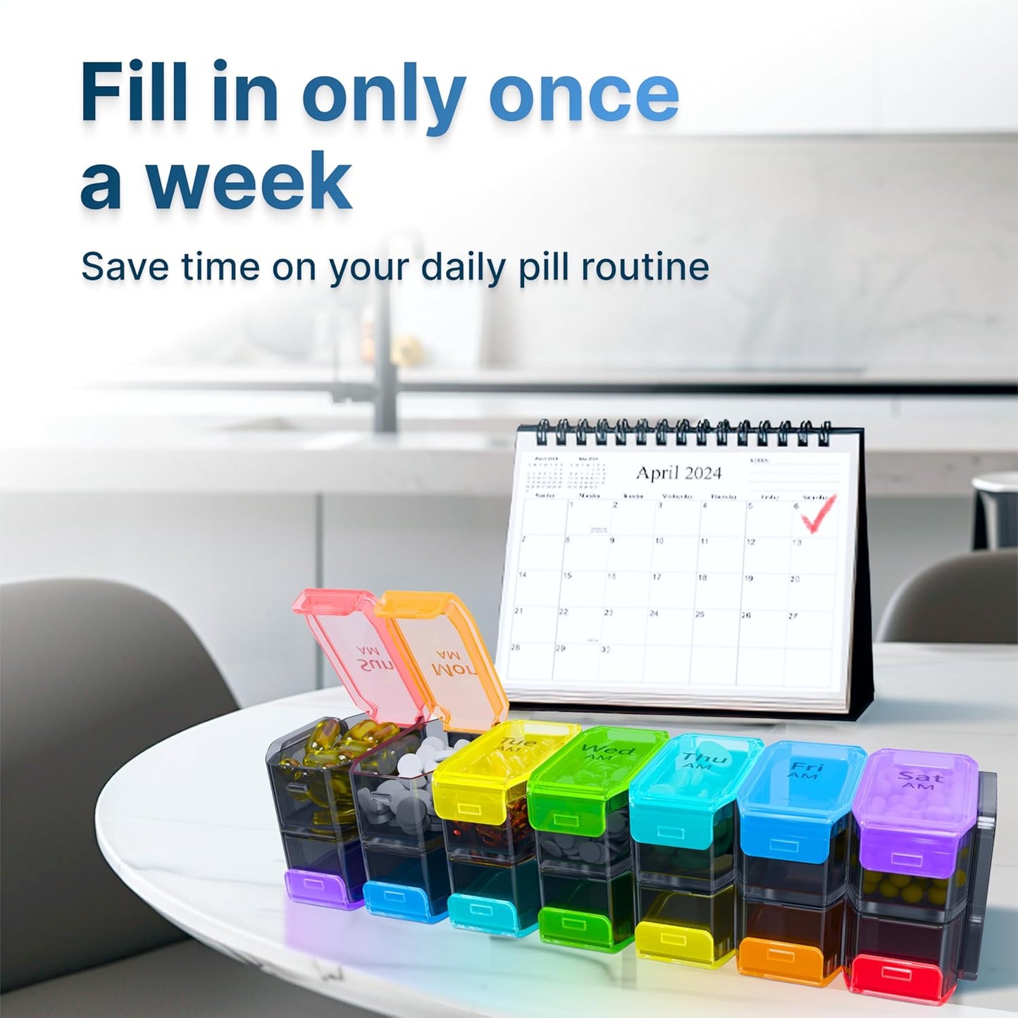 Extra Large Weekly Pill Organizer 2 Times a Day - XL Pill Case Am Pm - Big Pill Box 7 Day Oversized Daily Vitamin Organizer Jumbo Pill Container Twice a Day Medicine Supplement Dispenser Rainbower Twice a Day Medicine Supplement Dispenser Rainbow