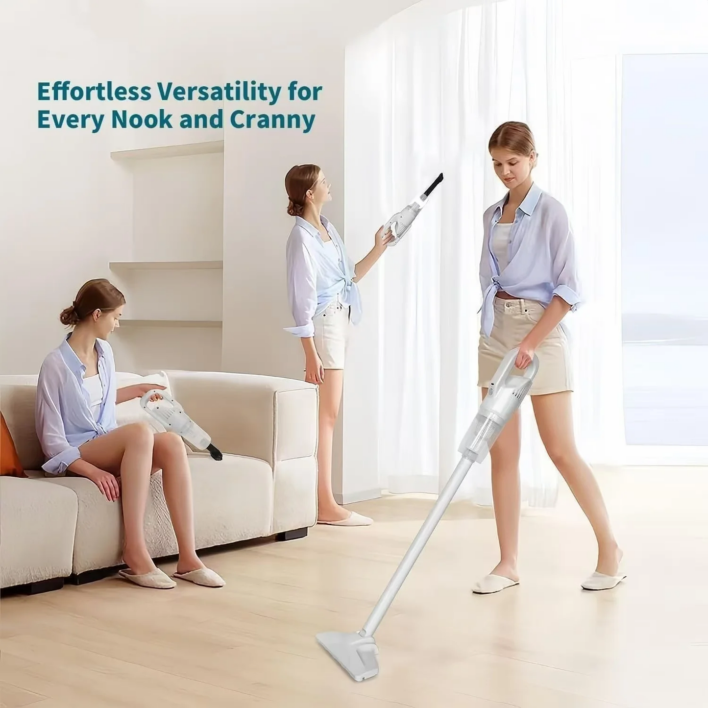 Cordless Vacuum Cleaner, Stick Vac with Tangle-Resistant Design, Up to 60 Minutes, Powerful Suction, Rechargeable, Lightweight, and Versatile for Carpet, Hard Floor, Pet Hair