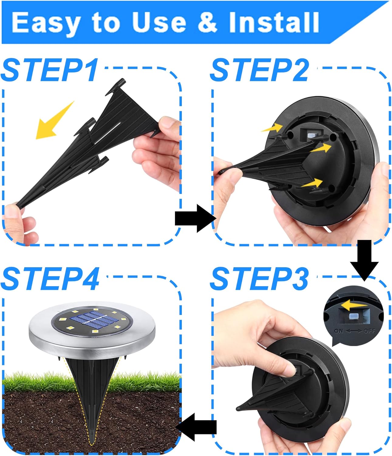 Euur Solar Ground Lights, Waterproof Solar Garden Lights, Upgraded Outdoor Garden Waterproof Bright in-Ground Lights, Landscape Lights for Pathway,Yard,Deck,Lawn,Patio,Walkway (12 Pack Warm Light)
