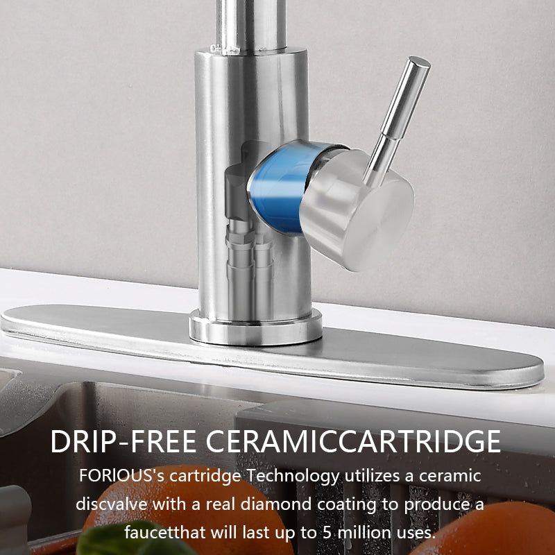 Kitchen Faucets with Pull Down Sprayer (3 Modes), Brushed Nickel Kitchen Faucet Single Hole, Single Handle Kitchen Sink Faucet, High Arc 304 SUS Stainless Steel Faucet for Kitchen, Bar, RV