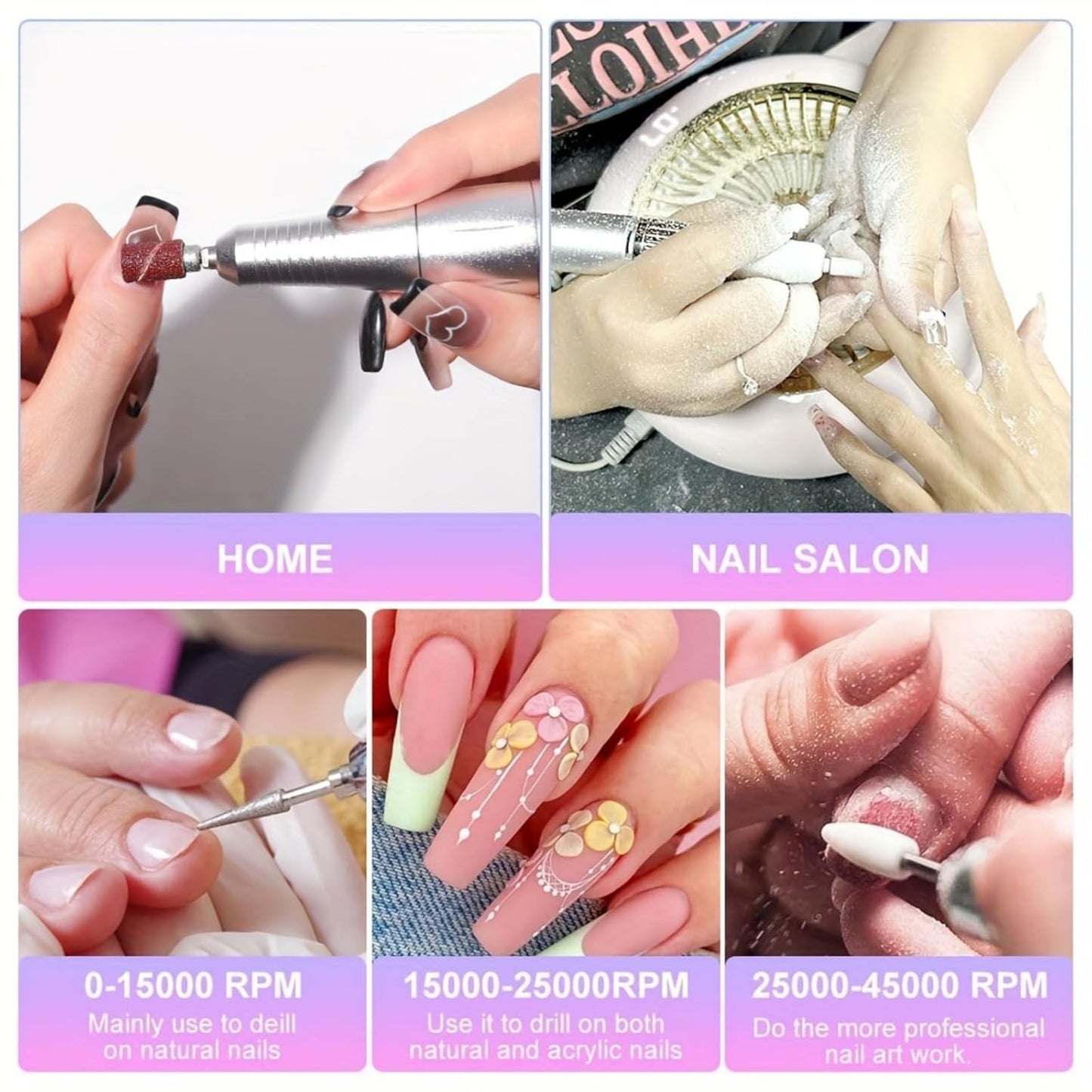 IDFINE Electric Nail Drill Professional 45000RPM, Rechargeable Nail Drill Kit Portable Electric Nail File for Acrylic Nails Gel Polishing Removing Nail Drill Machine for Manicure Salon Home