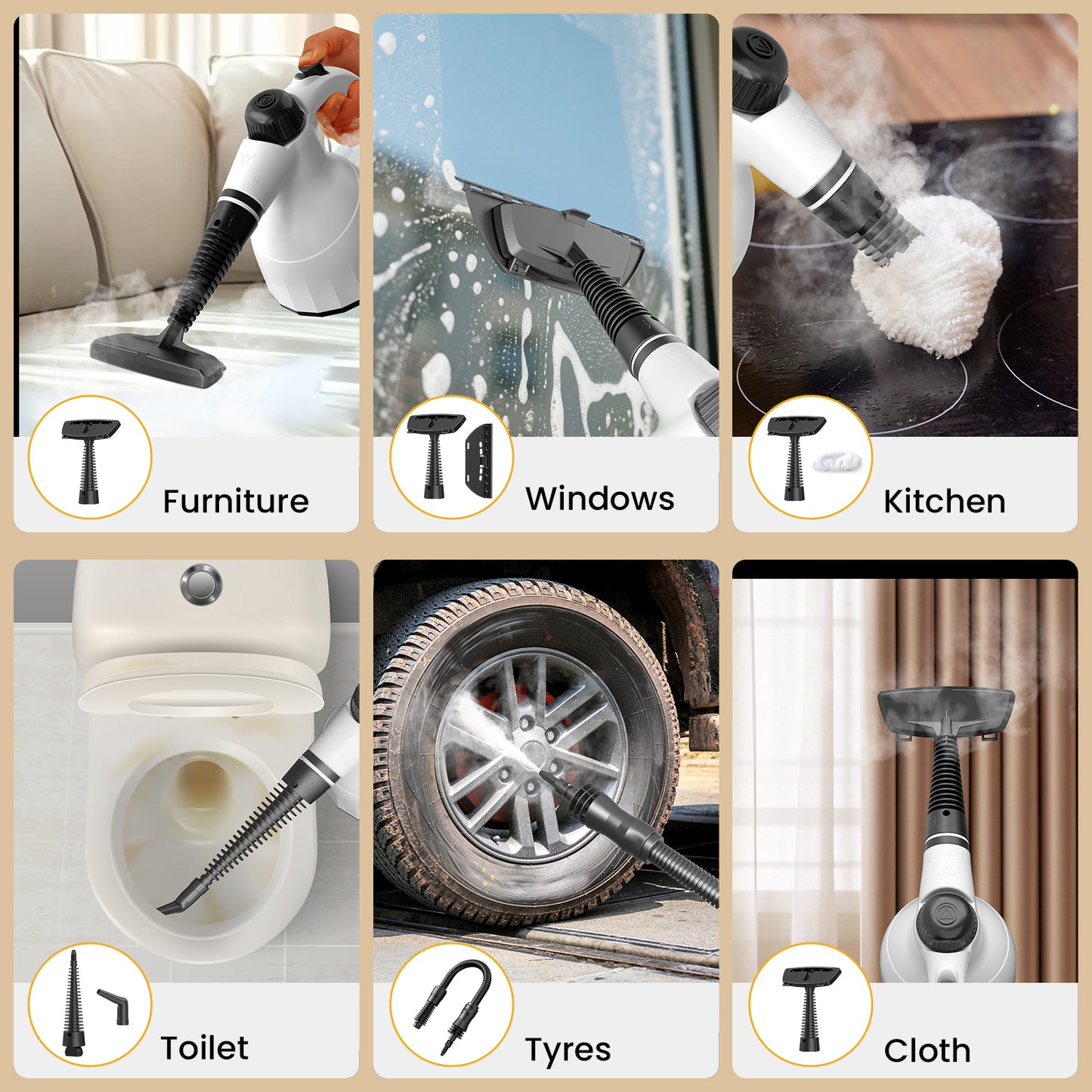 Handheld Steam Cleaner: Multi-Surface Steamer with 12 PCS Accessories Pressurized Natural Steam Cleaner for Home Cleaning Dirt, Grease, Grout, Tile, Floor, Couch and Car-White