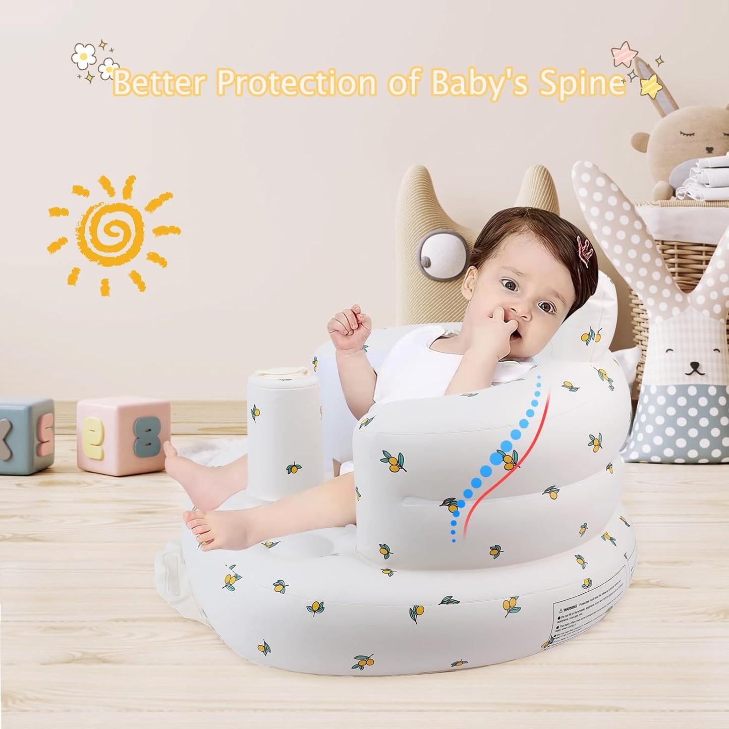 Baby Inflatable Seat for Babies 3 Months & Up, Baby Floor Seats for Sitting Up with Built in Air Pump, Blow Up Baby Chair for Infants -Flower