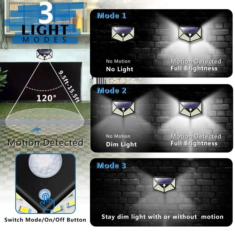 Euur 4 Pack Solar Lights Outdoor, 3 Modes/100LED Solar Security Lights Wireless IP65 Waterproof Solar Motion Lights Outdoor Solar Wall Lights Outdoor Lights for Front Door, Backyard, Garage, Deck…
