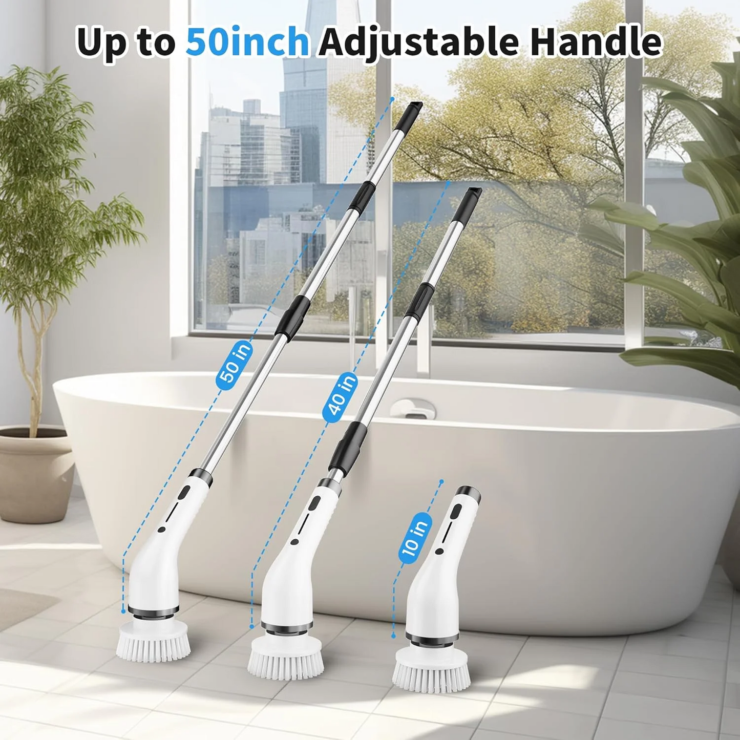 Electric Spin Scrubber,Cordless Cleaning Brush,Shower Cleaning Brush with 8 Replaceable Brush Heads, Power Scrubber Adjustable Speeds,Adjustable & Detachable Long Handle,Black