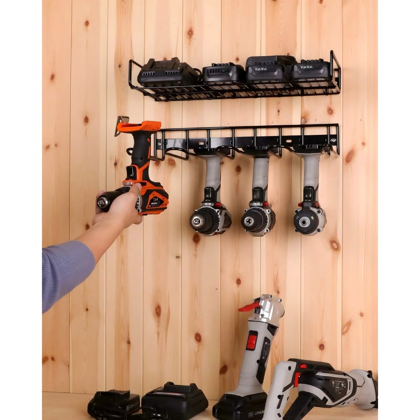 Euur Power Tool Organizer Wall Mounted - Wall Mount Style for Power Drill Tool Holder Organizers and Storage Rack for Heavy Duty Tool Shelf Garage Organization with 4 Drill Holders