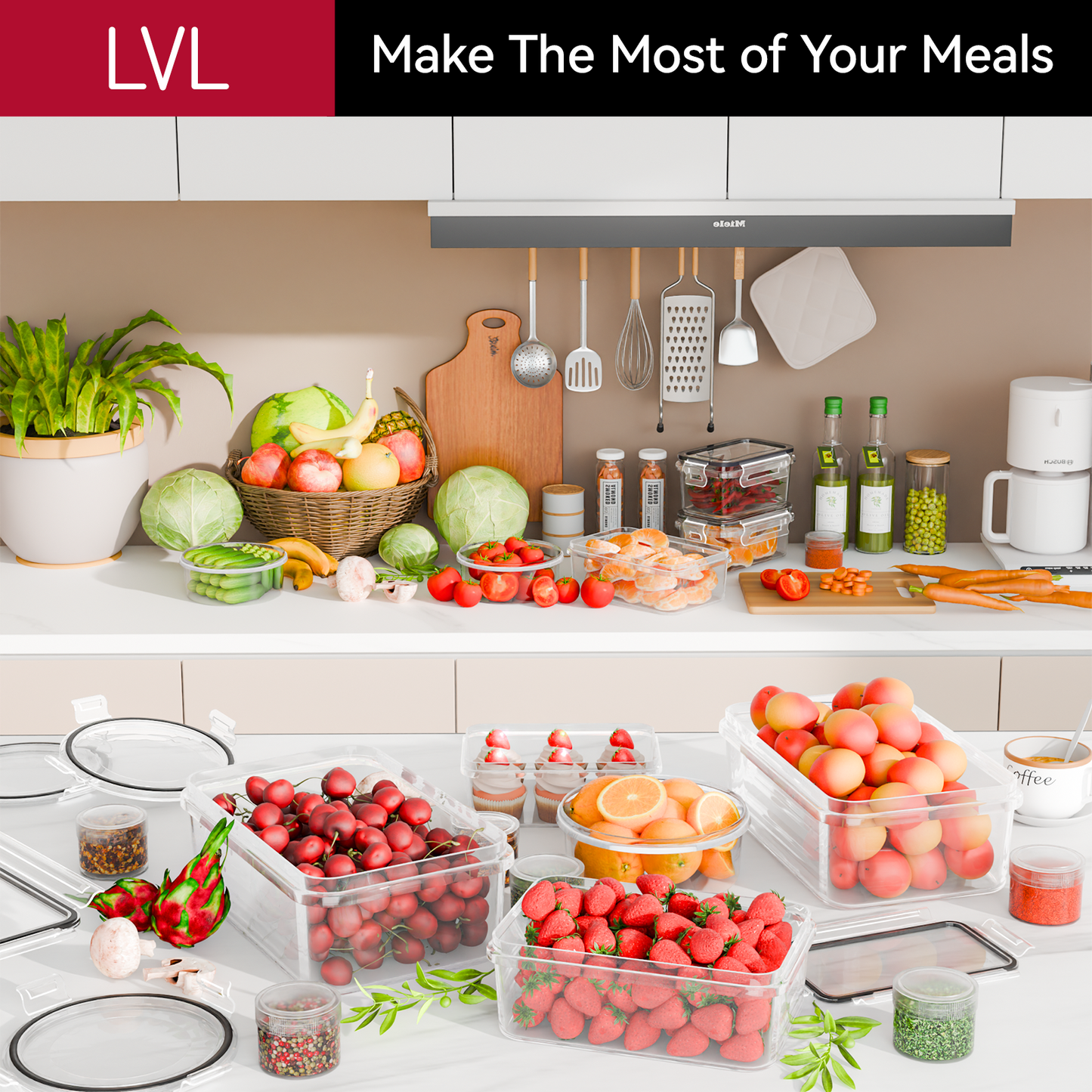 LVL 40 Pcs Food Storage Containers with Lids Airtight, Plastic Meal Prep Container for Pantry & Kitchen Organization & bento box & snack containers, BPA-Free, Leak-Proof with Labels & Marker Pen