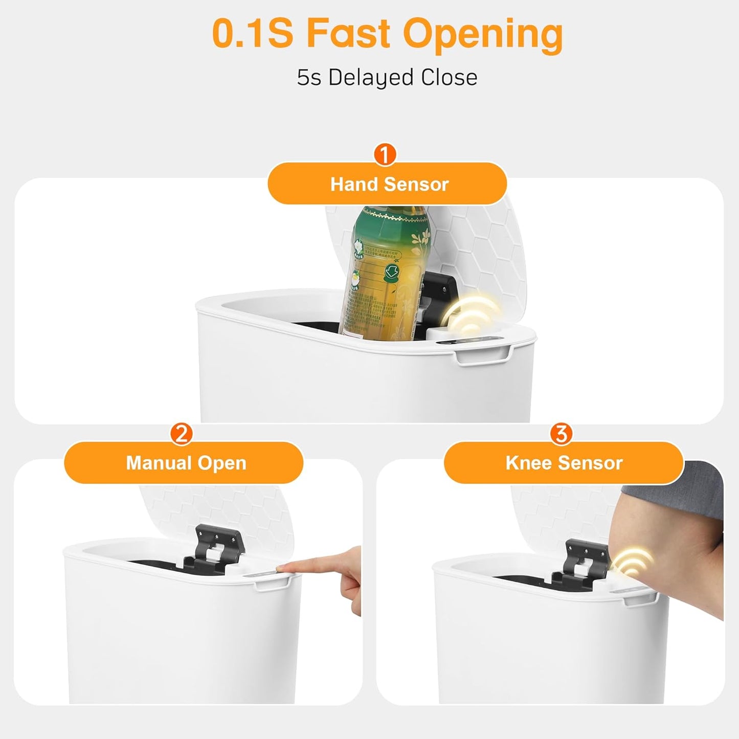 2 Pack 3.2 Gallon Automatic Touchless Garbage Can, Small Motion Sensor Smart Trash Can, Slim Waterproof Trash Bin for Bedroom, Bathroom, Office, Living Room, White