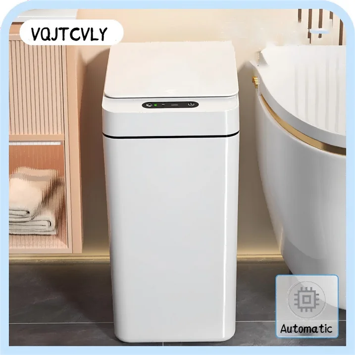 IRINNA 2Pack Bathroom Small Trash Can with Lid, 2.6 Gallon Touchless Automatic Garbage Can Slim Waterproof Motion Sensor Smart Trash Bin for Bedroom, Office, Kitchen, Living Room (White)