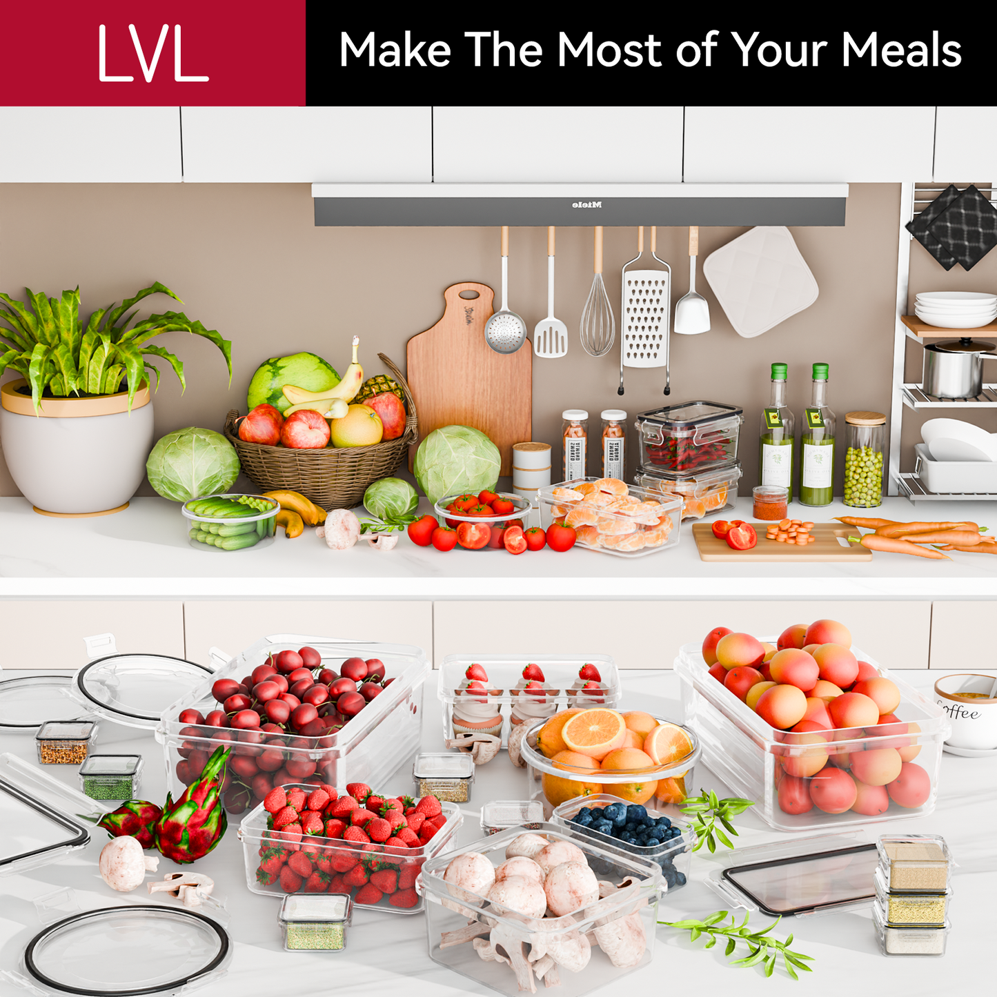 LVL 68 Pcs Food Storage Containers with Lids Airtight, Plastic Meal Prep Container for Pantry & Kitchen Organization & bento box & snack containers, BPA-Free, Leak-Proof with Labels & Marker Pen