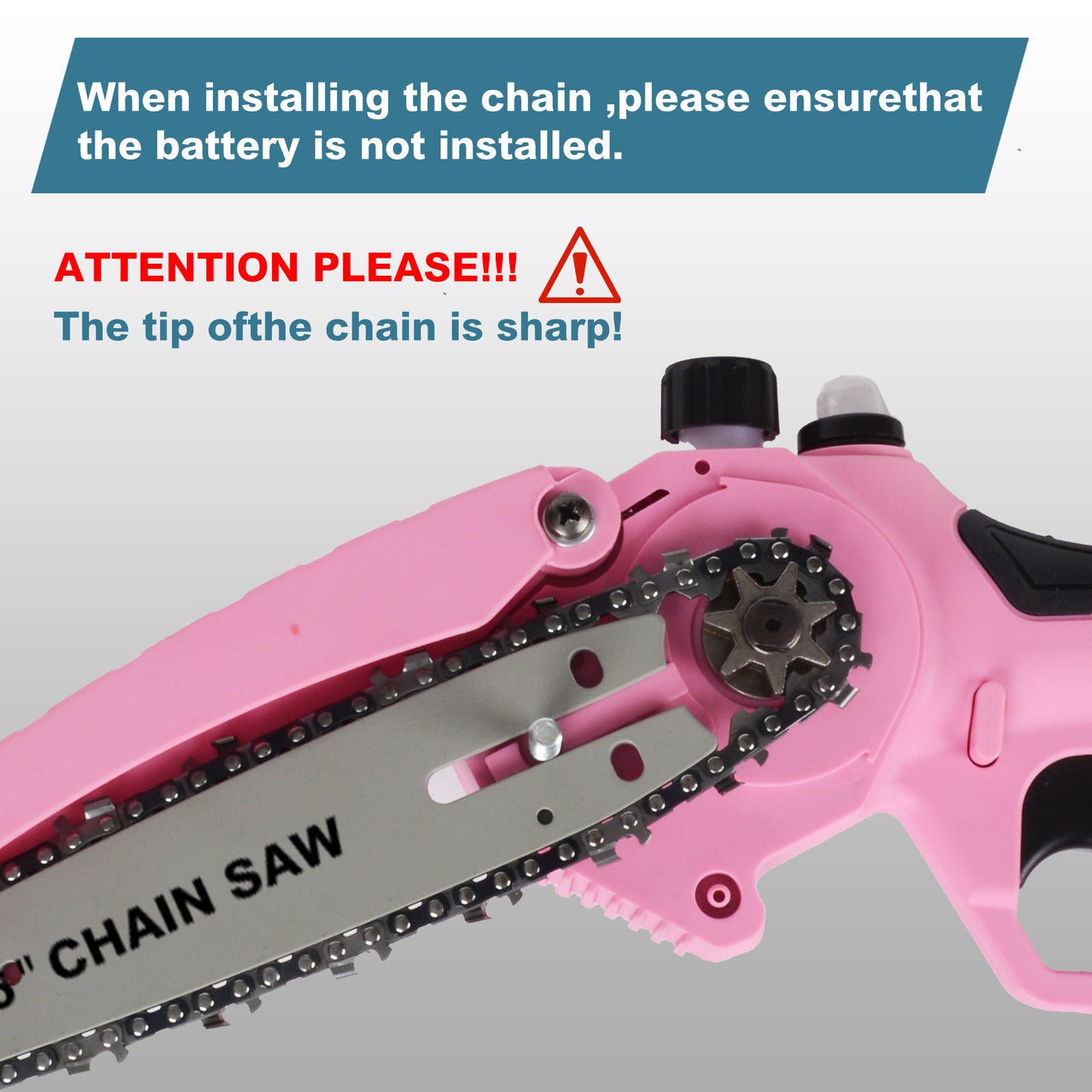 Euur 6 inch Mini Chainsaw with 2x21V 2000mAh Batteries and 2 Chains, Electric Cordless Chainsaw Set with Security Lock for Wood Cutting Tree Pruning Trimming,Pink