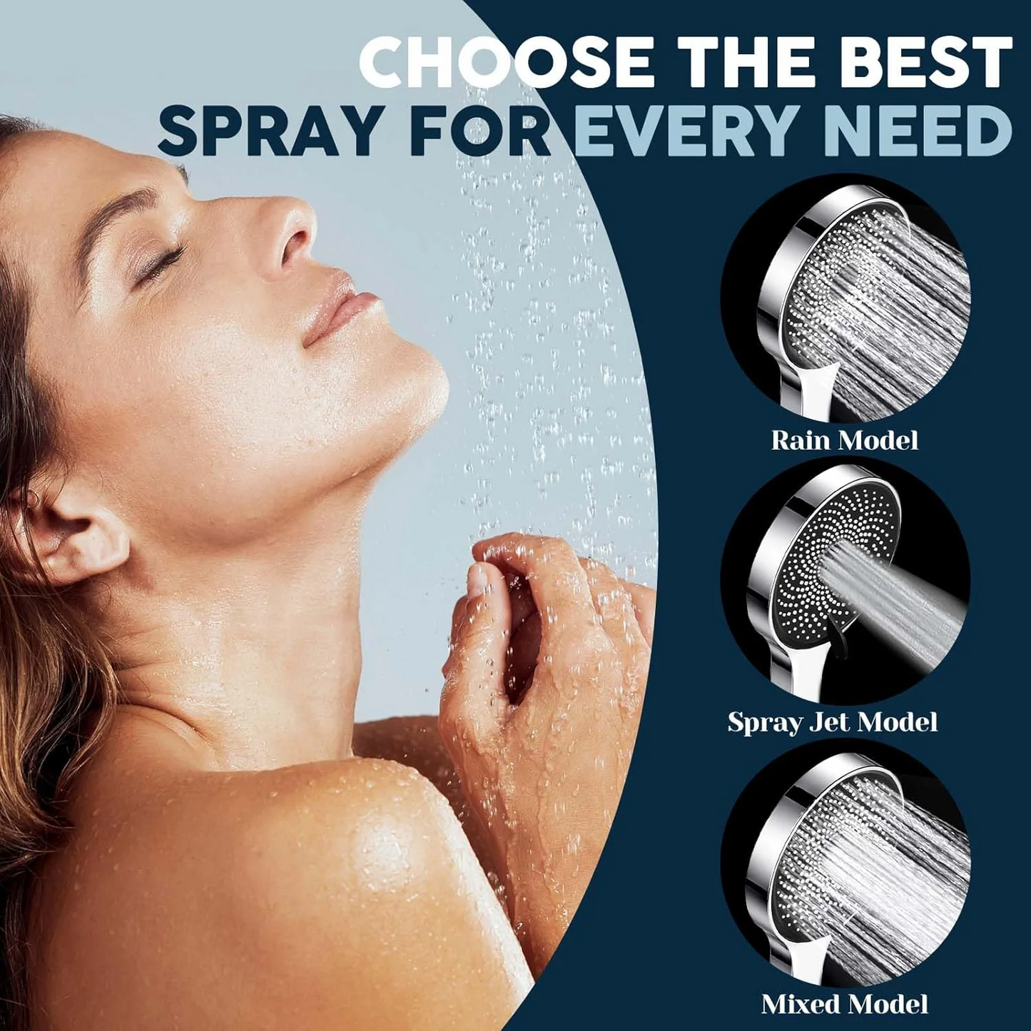 Shower Head Combo,13 Inch High Pressure Rain Shower Head with Adjustable Arm and 3 Settings Handheld ,Powerful Shower Spray Against Low Pressure Water with Long Hose
