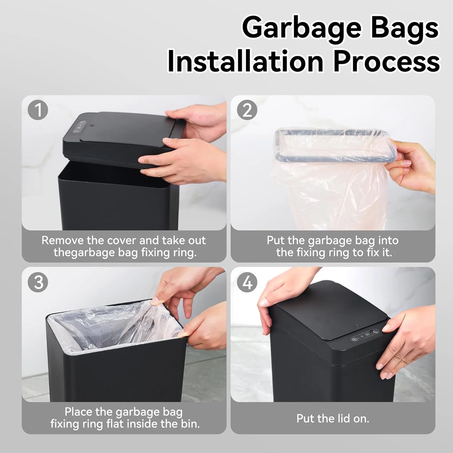 IRINNA Bathroom Small Trash Can with Lid, 2.6 Gallon Touchless Automatic Garbage Can Slim Waterproof Motion Sensor Smart Trash Bin for Bedroom, Office, Kitchen, Living Room (Black)